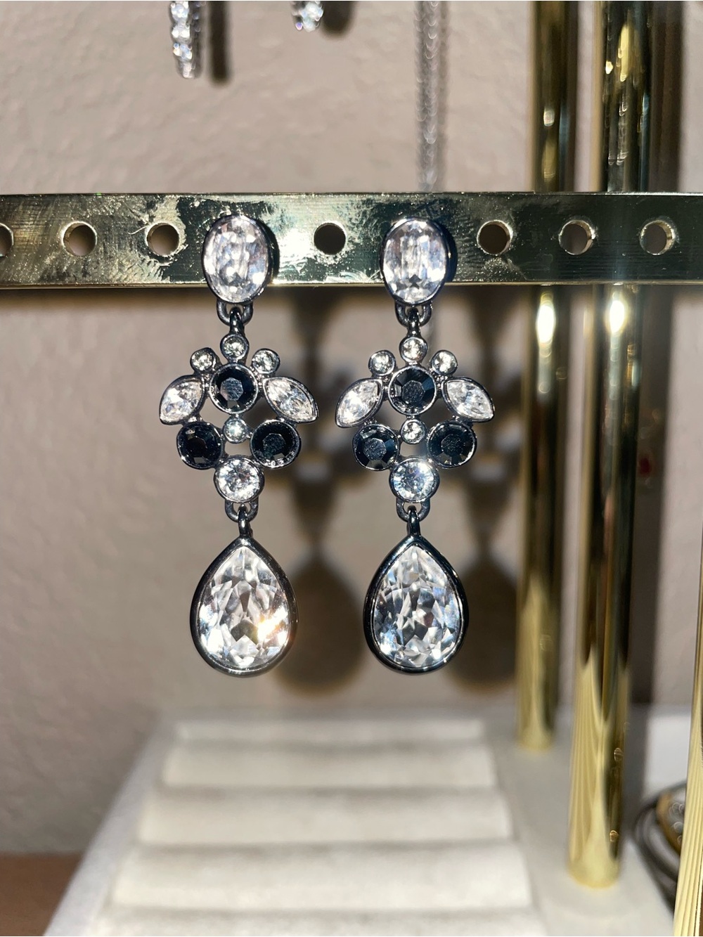 Crystal Teardrop Dangle Earrings in Clear and Black